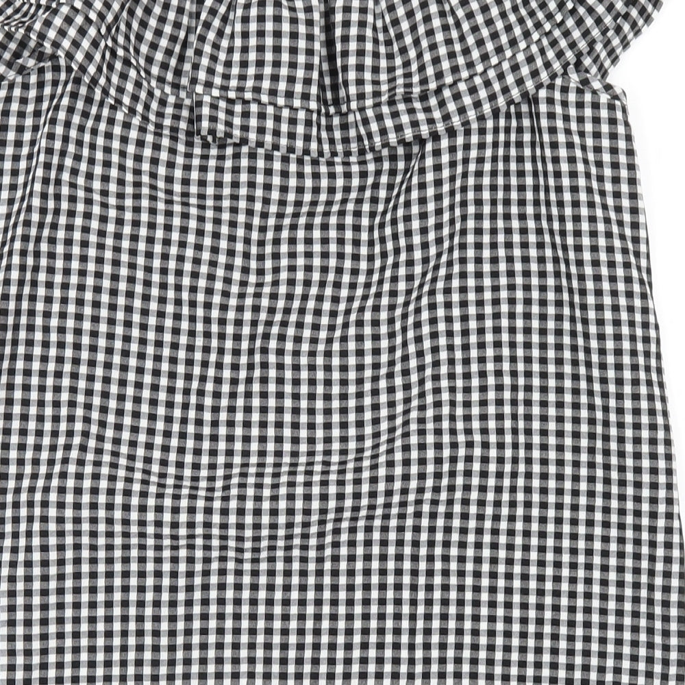 H&M Womens Black Check Viscose A-Line Size 8 Off the Shoulder Pullover
