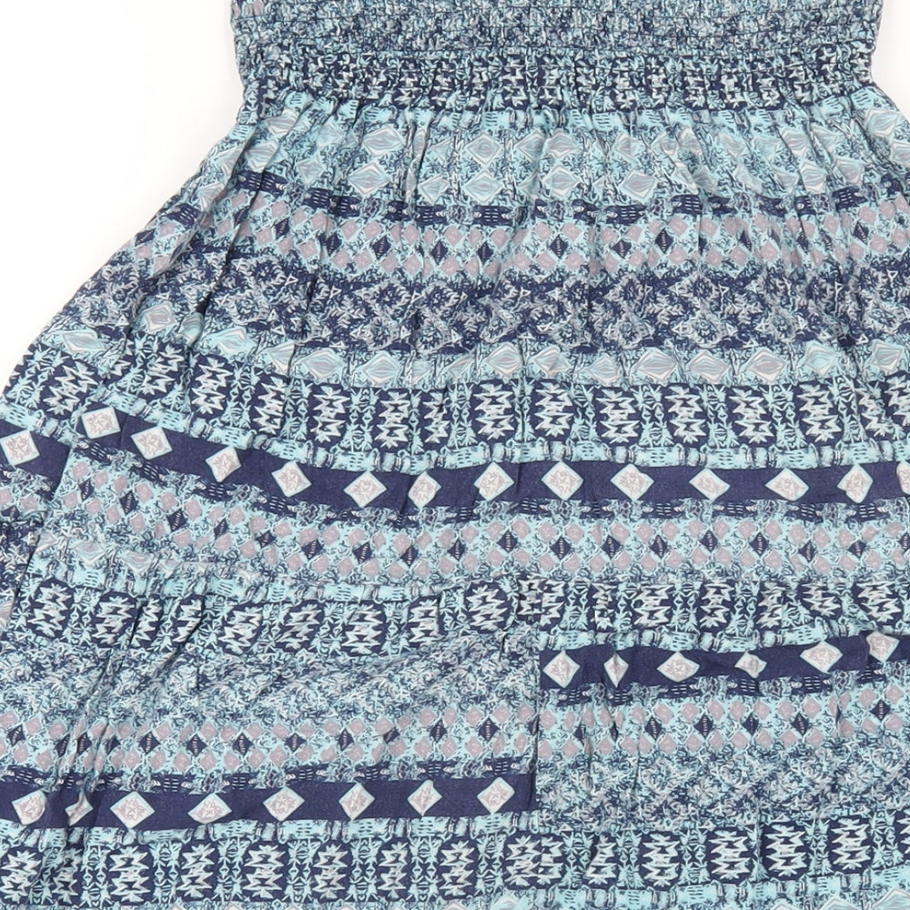 Apricot Womens Blue Geometric Viscose A-Line Size 8 Square Neck Pullover