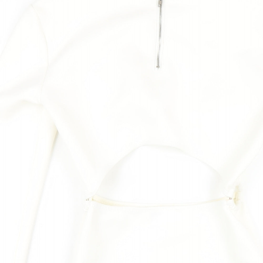 In the Style Womens White Polyester Mini Size 8 Round Neck Zip - Cut Out Suede Effect