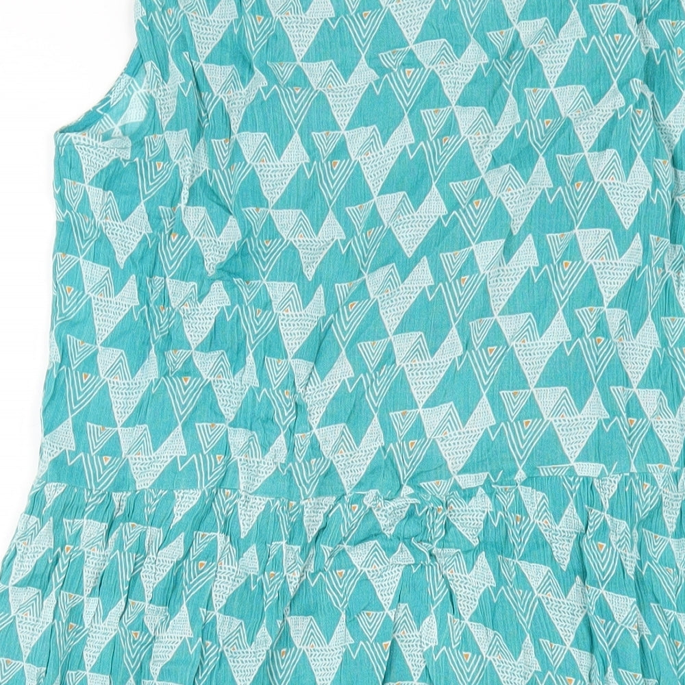 Nomads Womens Blue Geometric Viscose A-Line Size 10 V-Neck Pullover
