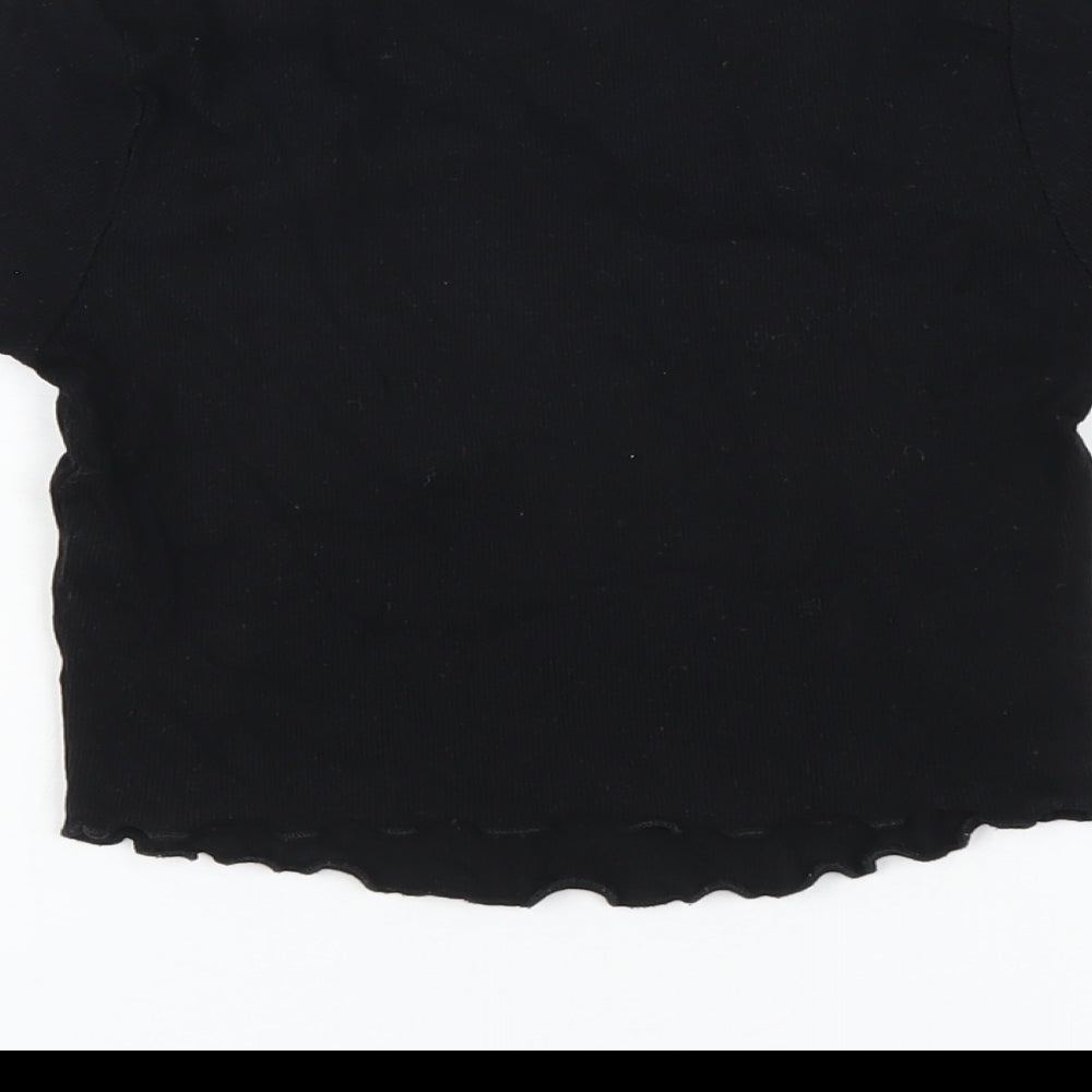 Brand and care label for ASOS women’s black cotton basic t-shirt, size UK 6, round neck