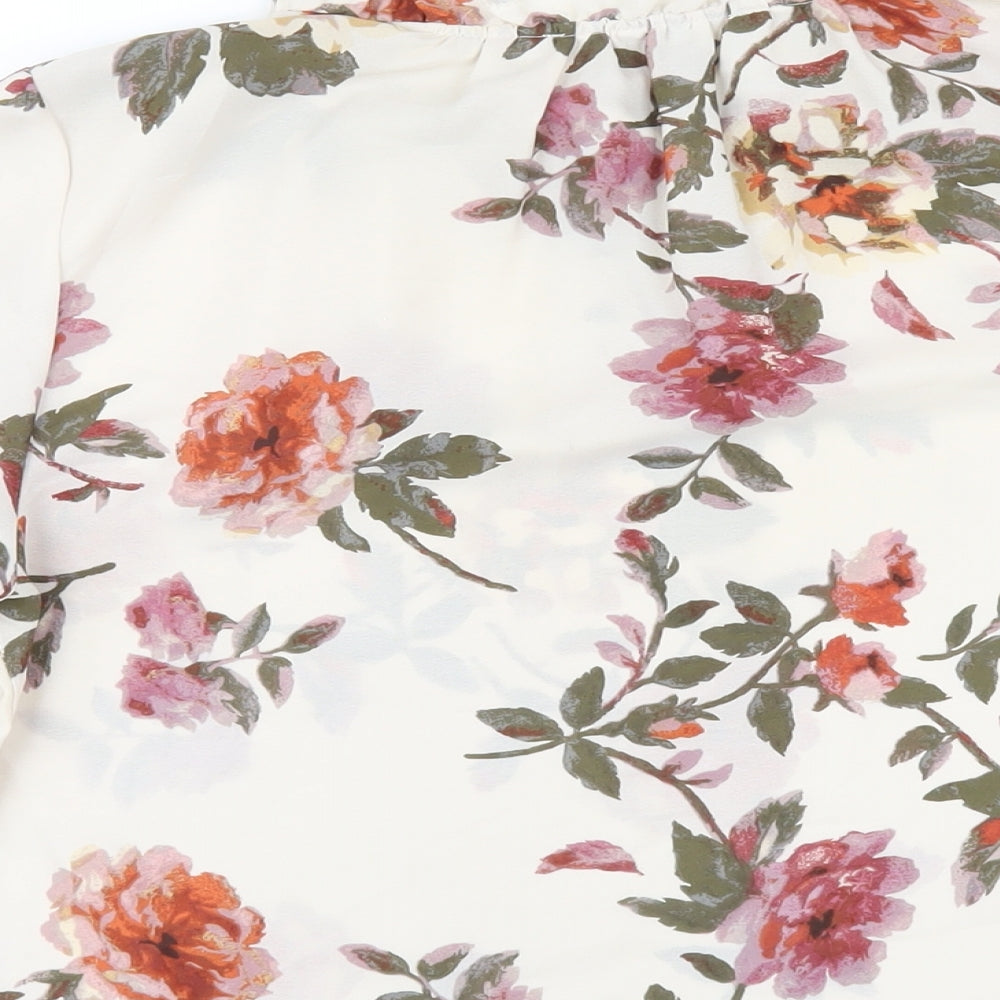 Violet & Claire Womens Ivory Floral Polyester Basic Blouse Size S Round Neck
