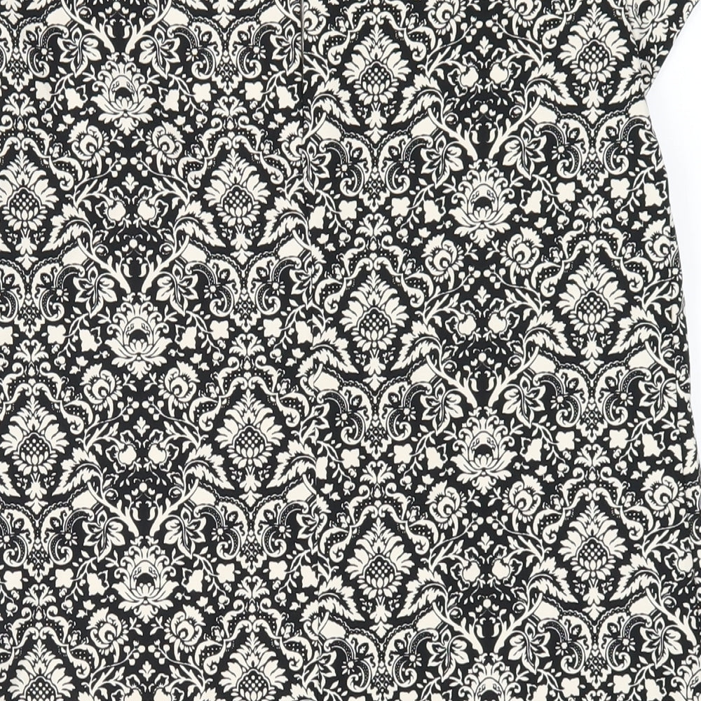Zara Womens Black Geometric Polyester A-Line Size XS Round Neck Button
