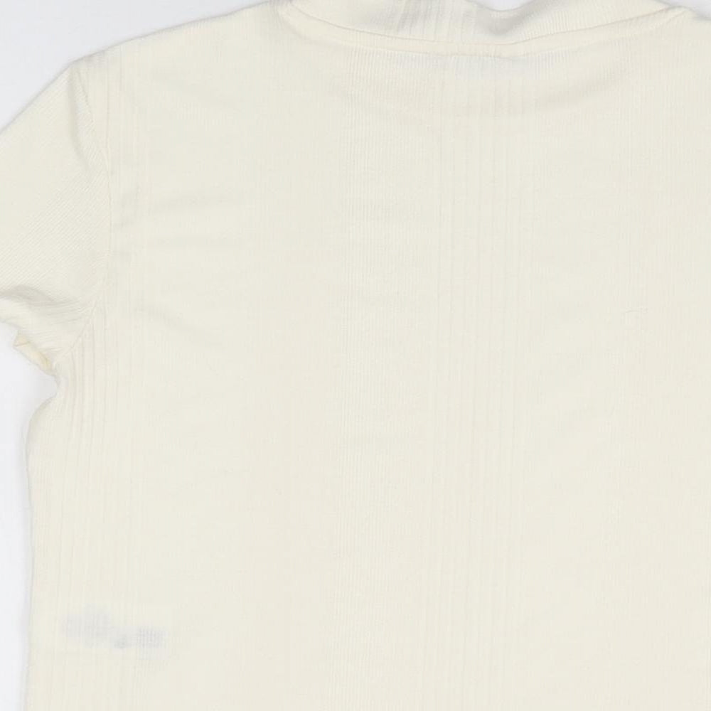 Monki Womens Ivory Polyester Basic T-Shirt Size S Round Neck
