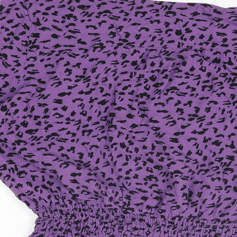 Marks & Spencer Womens Purple Geometric Viscose Basic Blouse Size 12 Round Neck