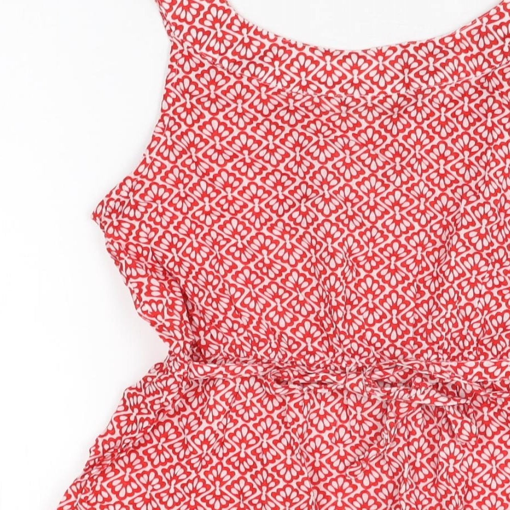 JoJo Maman Bébé Womens Red Geometric Cotton Basic T-Shirt Size S Round Neck