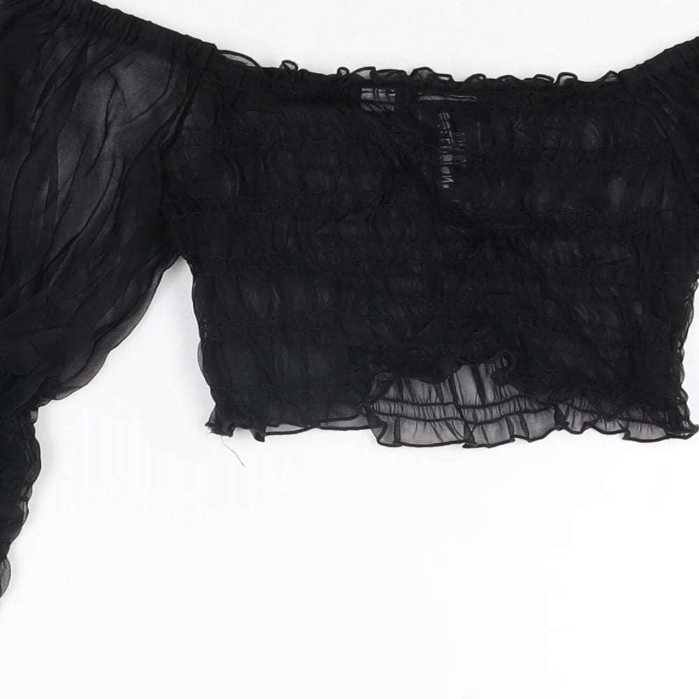 ASOS Womens Black Nylon Cropped T-Shirt Size 8 Square Neck