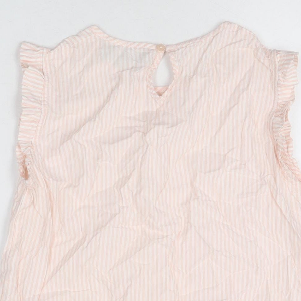 Quba & Co Womens Pink Striped Cotton Basic T-Shirt Size 10 Round Neck