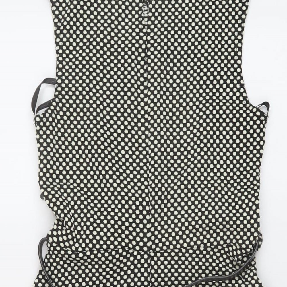 New Look Womens Black Geometric Polyester A-Line Size 8 Round Neck Button