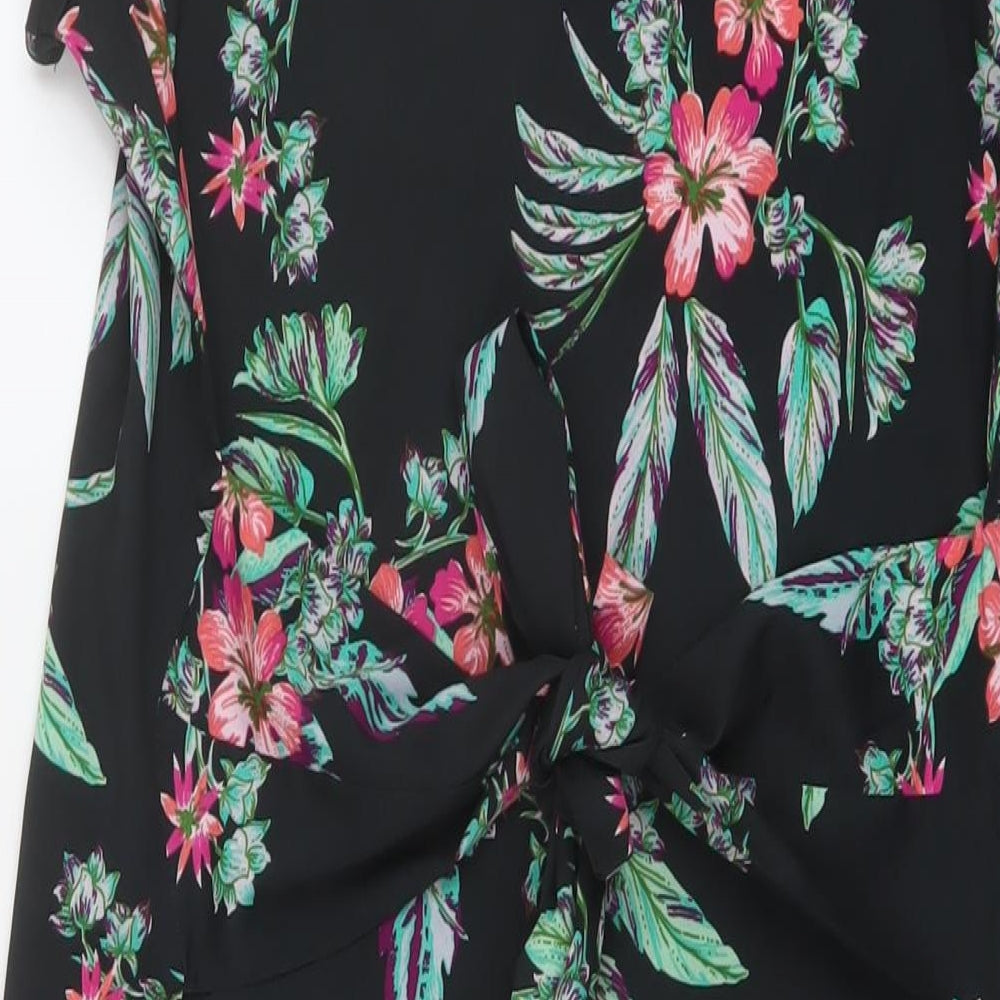 Kiabi Womens Black Floral Polyester A-Line Size 14 Round Neck Pullover
