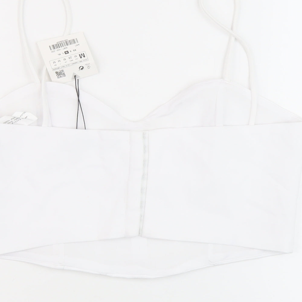 Zara Womens White Cotton Cropped Tank Size M Sweetheart