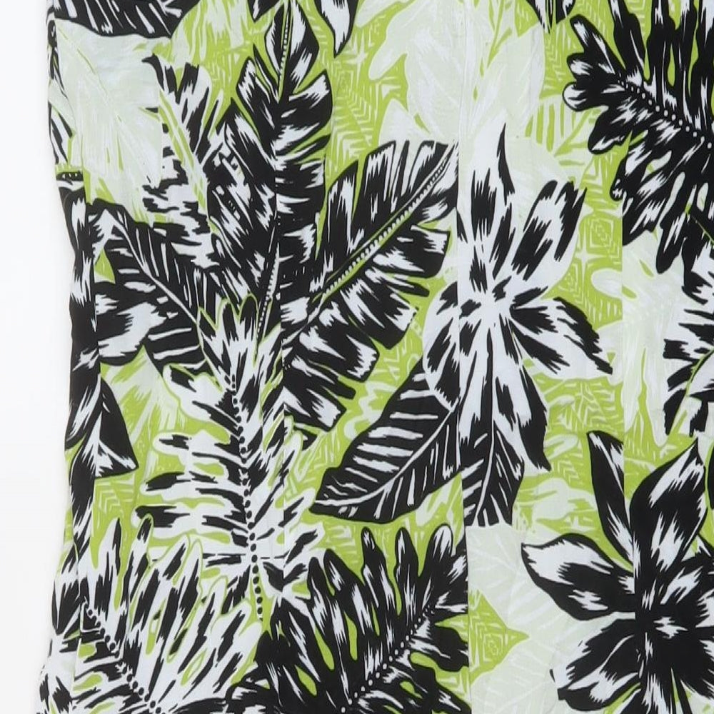 Wallis Womens Green Geometric Viscose Tank Dress Size 14 V-Neck Button