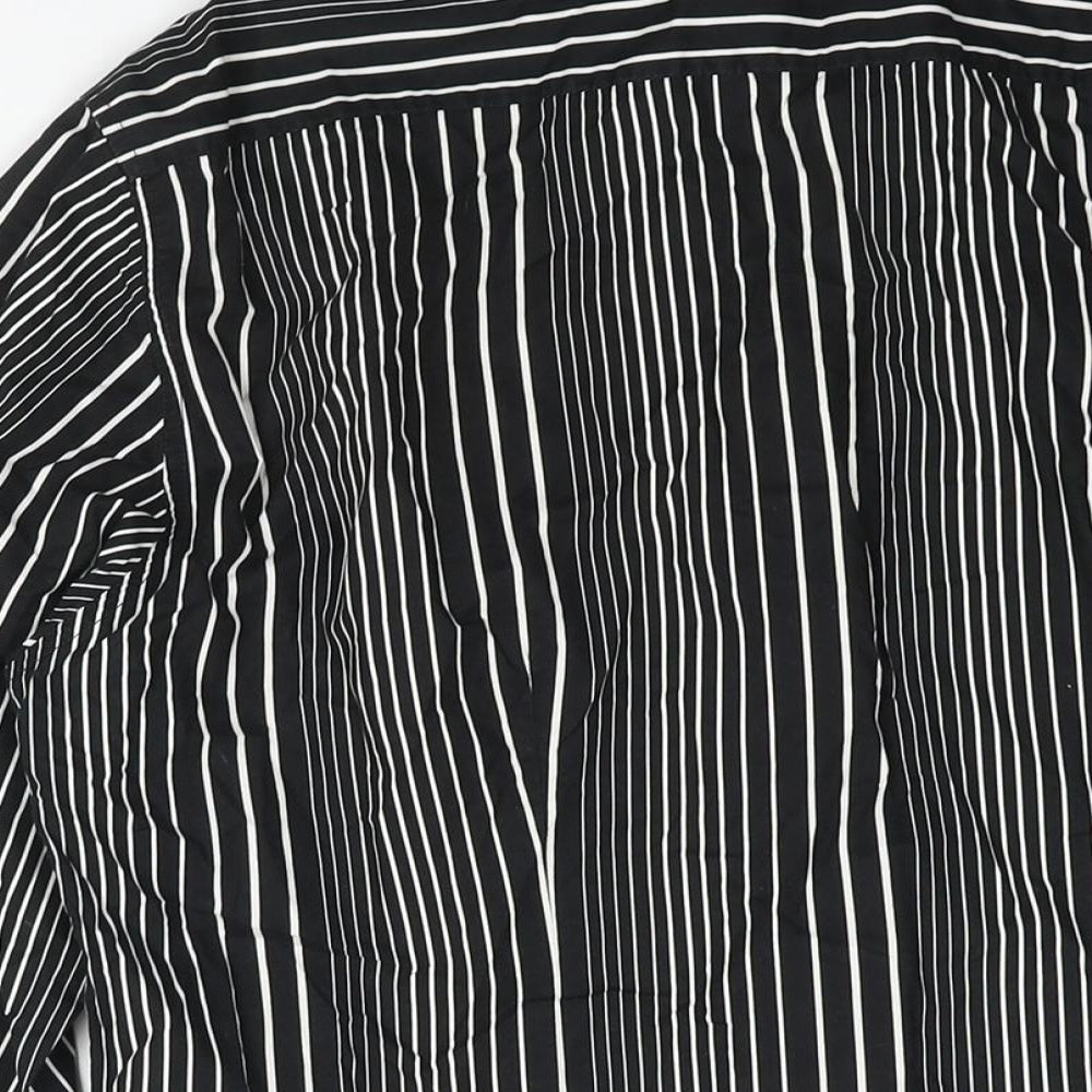 Conwell Mens Black Striped Cotton Button-Up Size L Collared Button