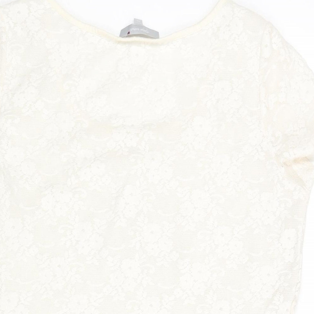 Per Una Womens Ivory Polyamide Basic Blouse Size 14 Round Neck - Textured Front