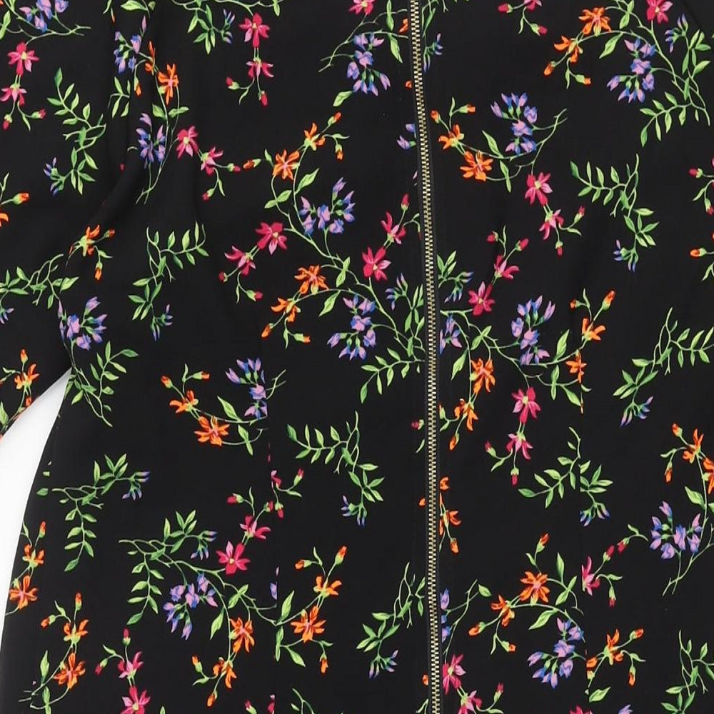 Apricot Womens Black Floral Polyester Shift Size L Round Neck Zip