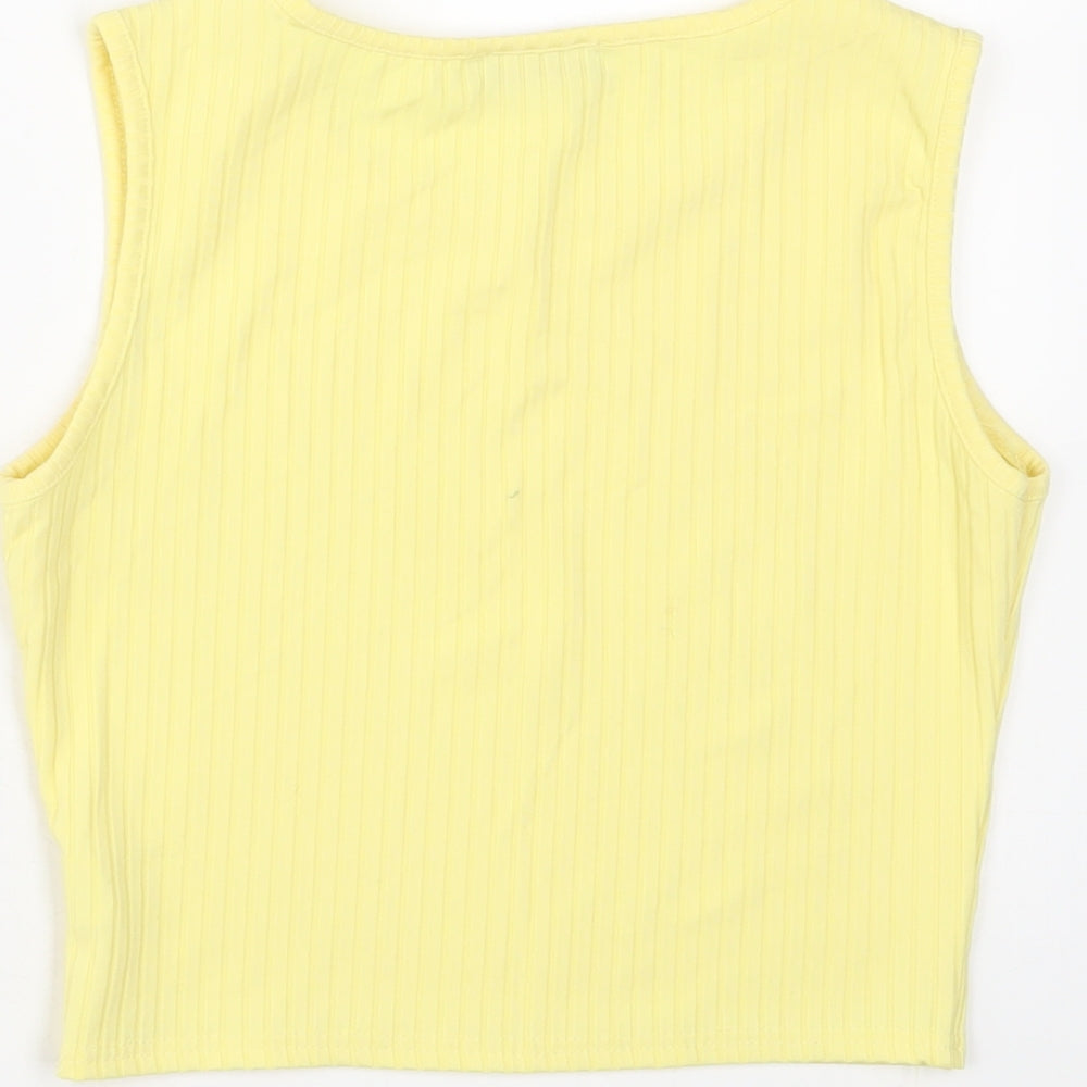 edge Womens Yellow Polyester Cropped Tank Size 8 Crew Neck
