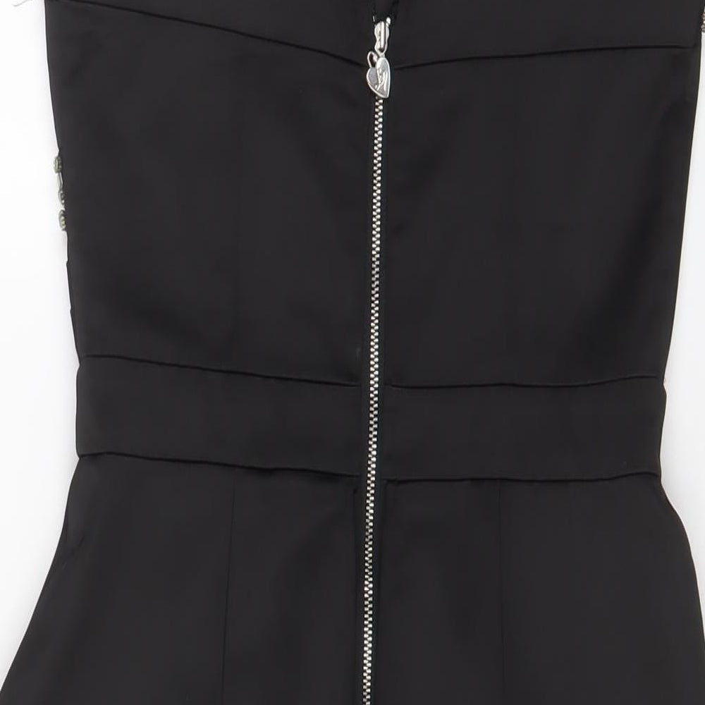Lipsy Womens Black Polyester Bodycon Size 10 V-Neck Zip - Jewels