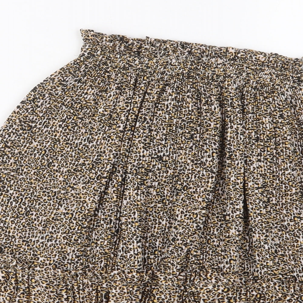 Topshop Womens Brown Animal Print Polyester A-Line Skirt Size 6 - Pleated