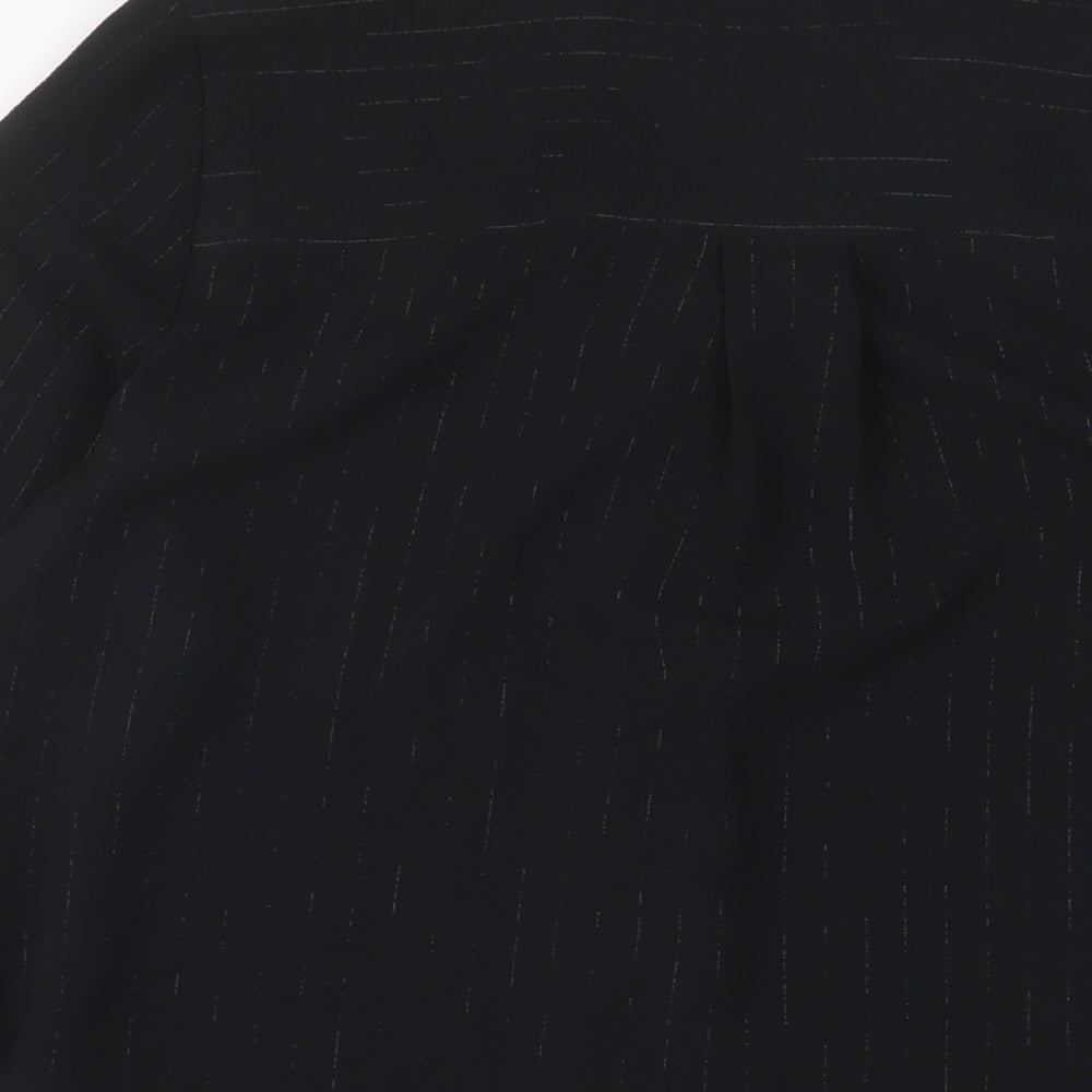 Marks & Spencer Womens Black Striped Polyester Basic Button-Up Size 8 Collared