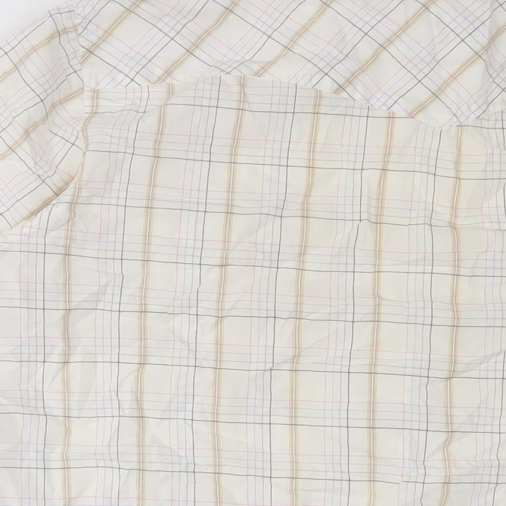 Marks & Spencer Mens White Plaid Polyester Button-Up Size L Collared Button