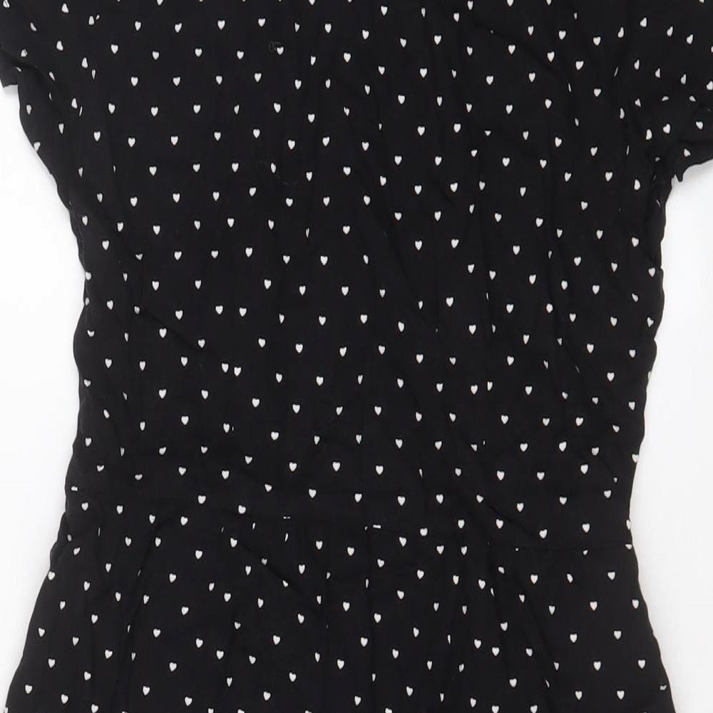 H&M Womens Black Geometric Viscose A-Line Size 10 Collared Button