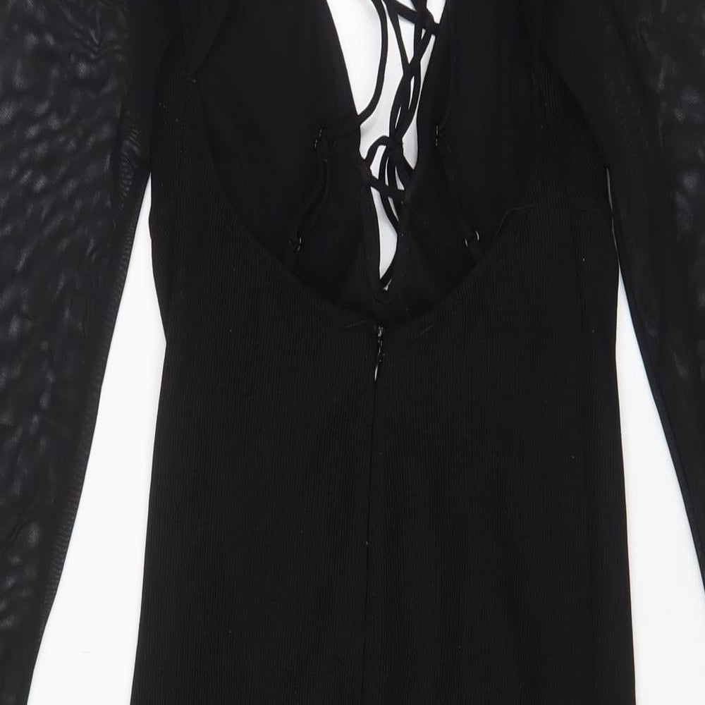 Bershka Womens Black Polyester A-Line Size S Crew Neck Pullover