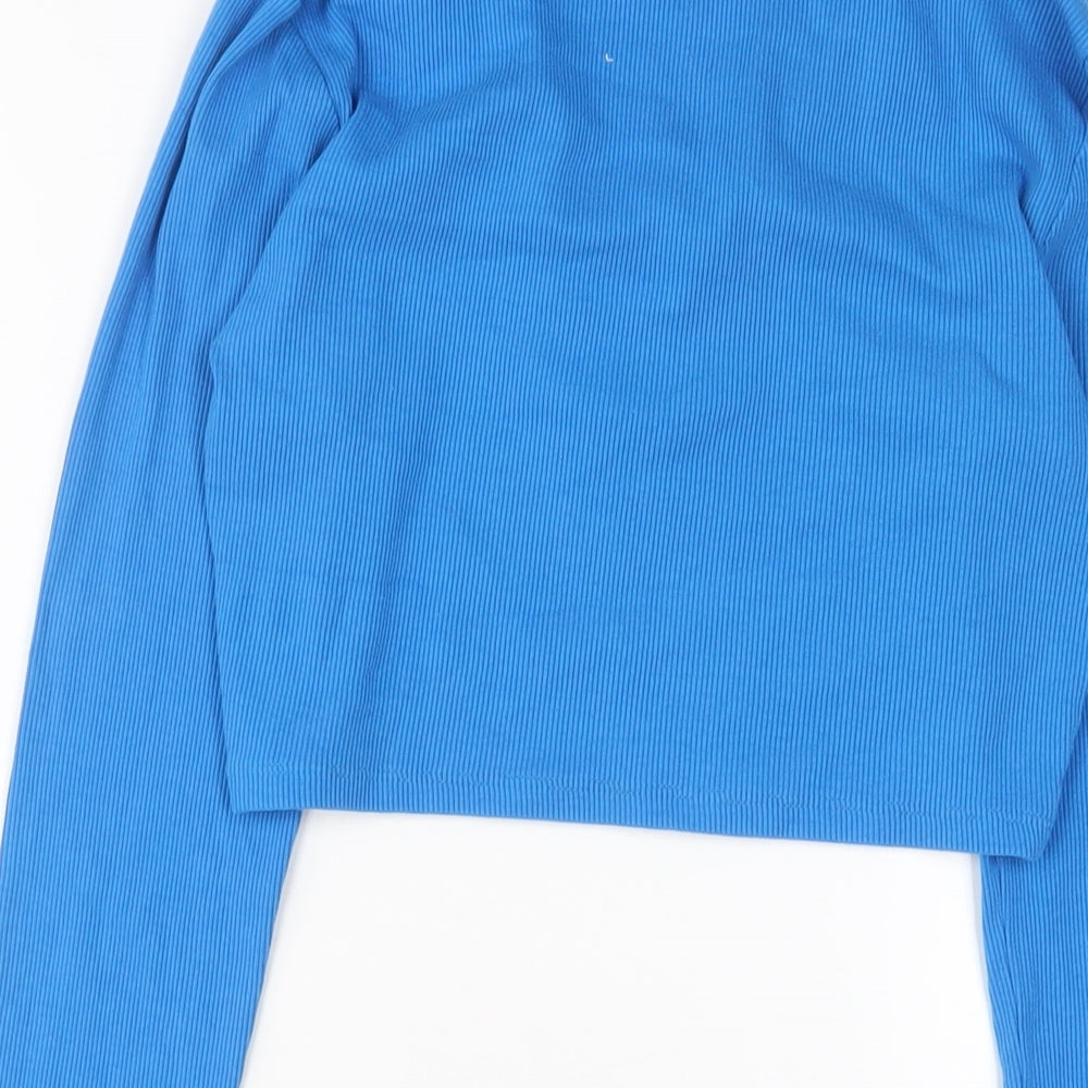 Zara Womens Blue Cotton Basic T-Shirt Size M Collared