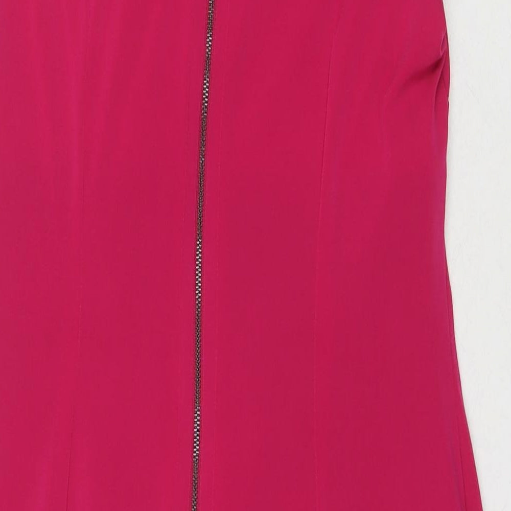 Marks & Spencer Womens Pink Polyester A-Line Size 14 Round Neck Zip