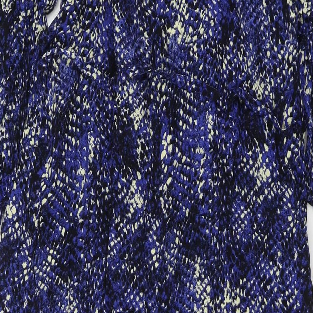 Marks & Spencer Womens Blue Animal Print Viscose Maxi Size 12 Collared Button - Snake Pattern