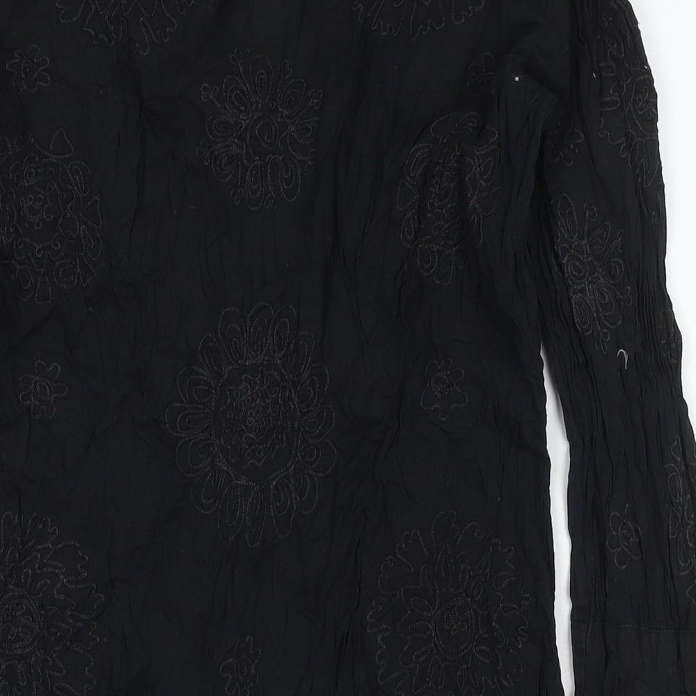 NEXT Womens Black Cotton Tunic Blouse Size 10 V-Neck