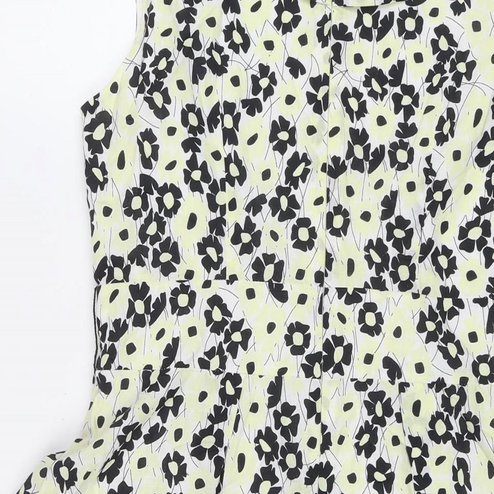 Principles Womens Multicoloured Floral Cotton Fit & Flare Size 12 Round Neck Zip