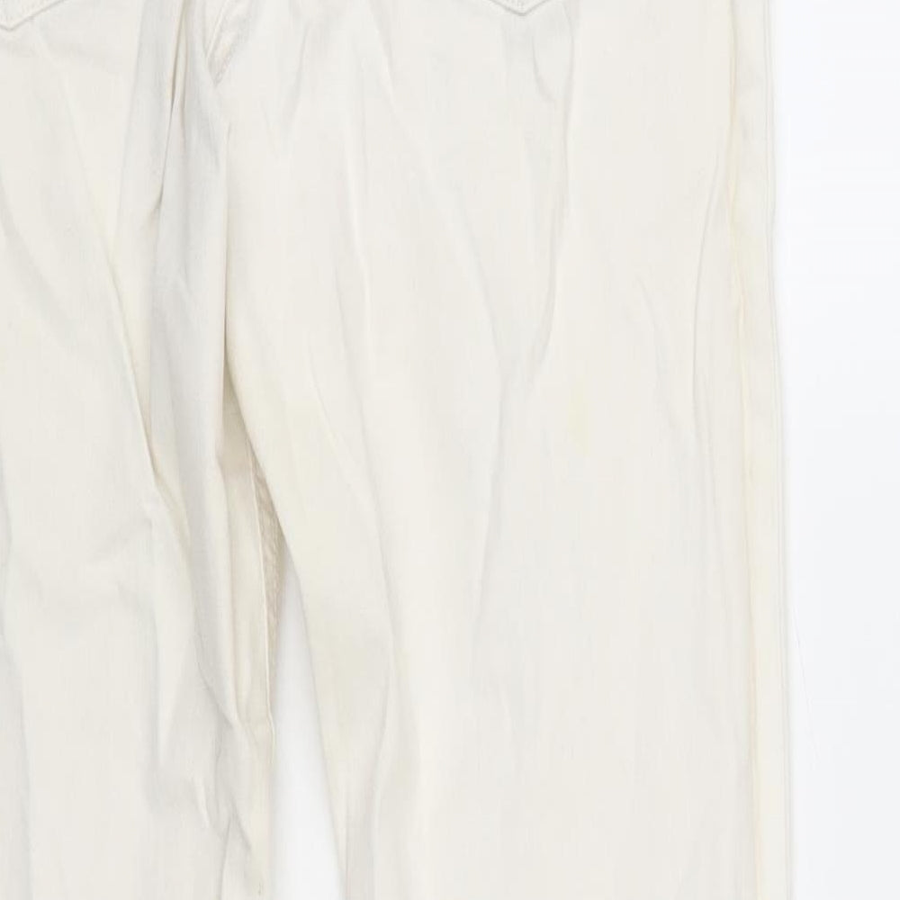 Papaya Womens Ivory Cotton Blend Straight Jeans Size 12 L30 in Regular Zip