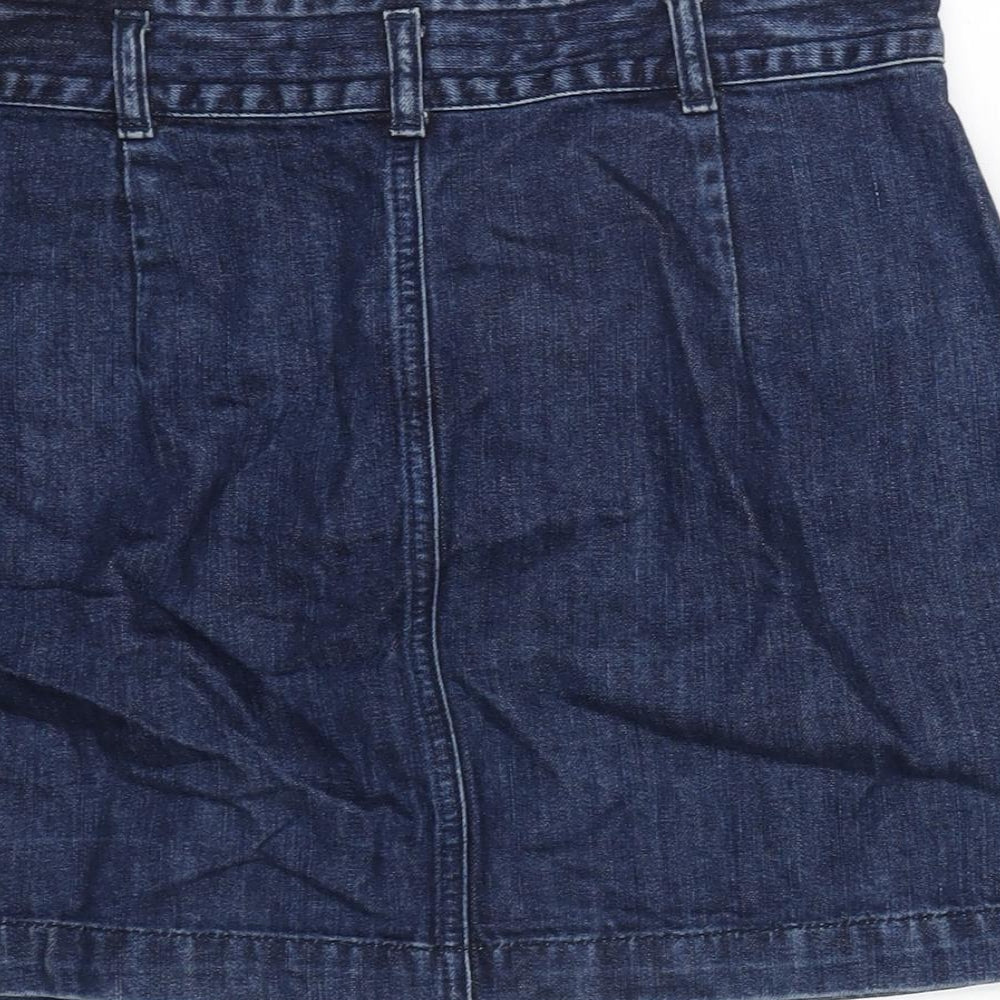 Topshop Womens Blue Cotton A-Line Skirt Size 30 in Zip