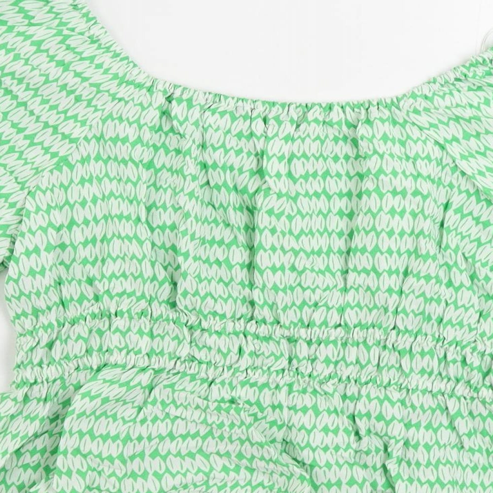 Marks & Spencer Womens Green Geometric Viscose Basic Blouse Size 16 Off the Shoulder