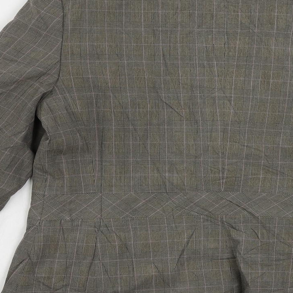 AMARANTO Womens Brown Plaid Jacket Blazer Size 14 Button