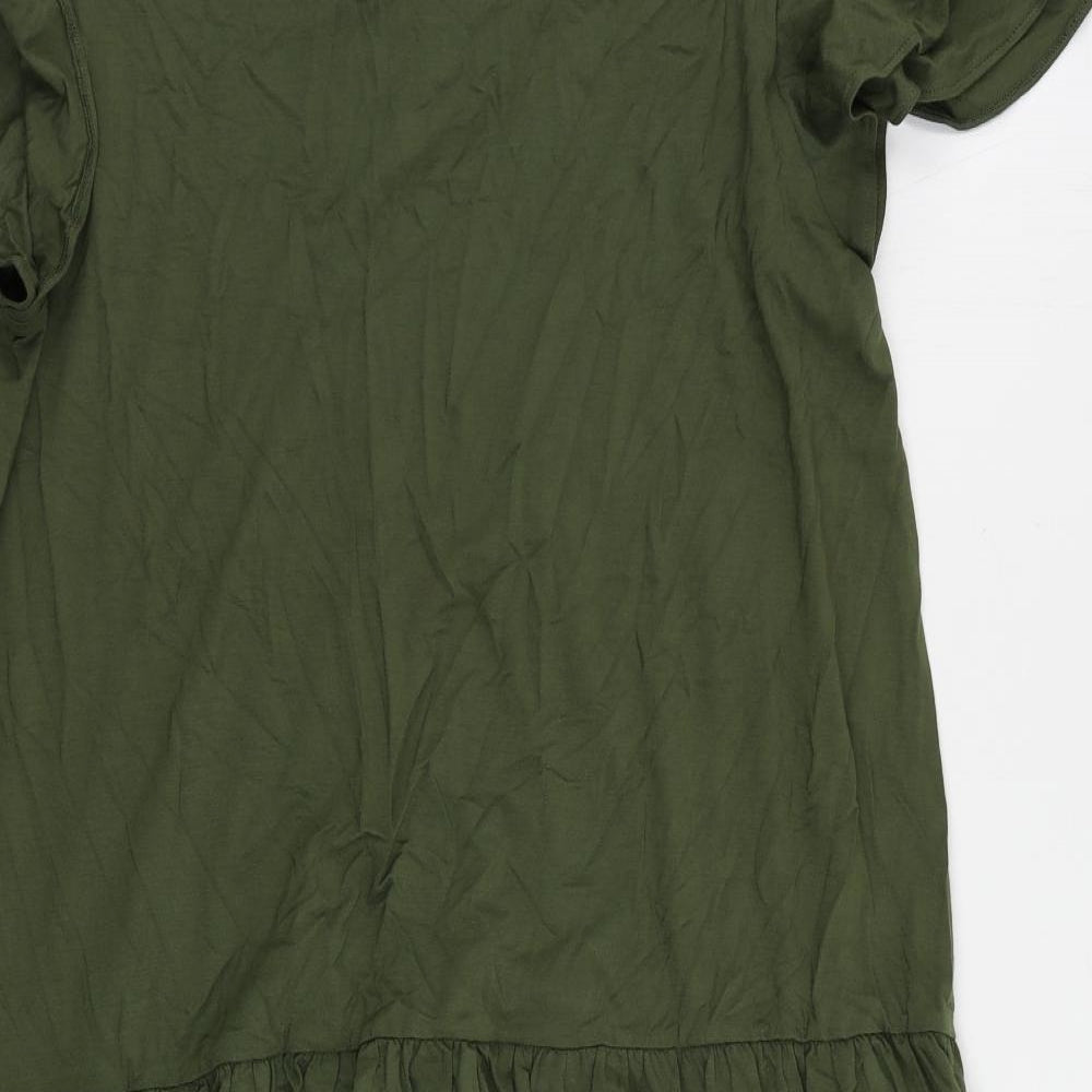 Marks & Spencer Womens Green Viscose A-Line Size 16 Round Neck Pullover - Ruffle