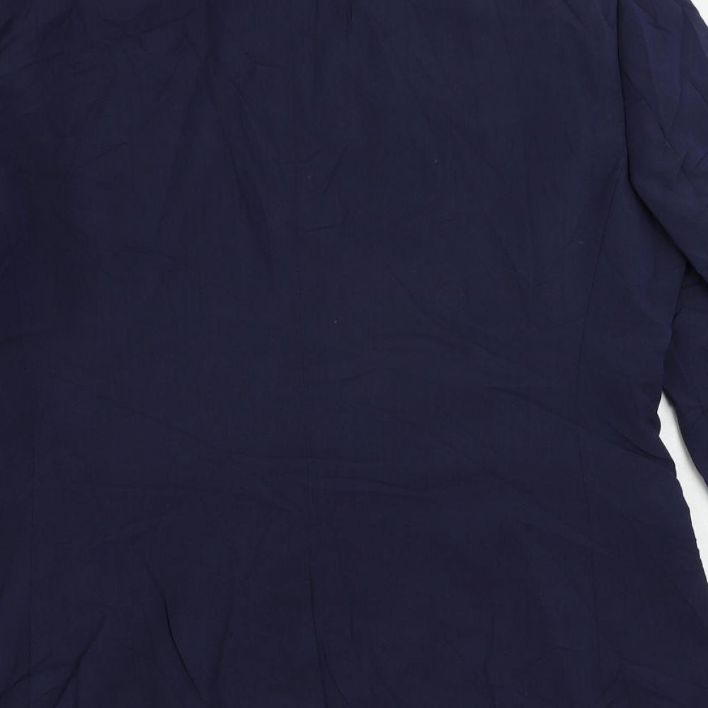 Brand and care label for ASOS men’s blue polyester tuxedo suit jacket, size 42, regular