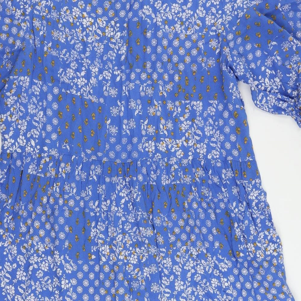 Marks & Spencer Womens Blue Floral Viscose A-Line Size 16 V-Neck Pullover