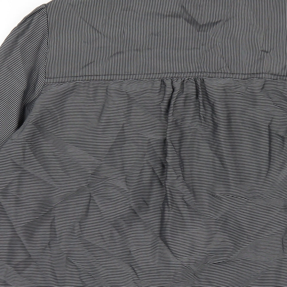 Marks & Spencer Womens Grey Striped Viscose Basic Button-Up Size 14 V-Neck