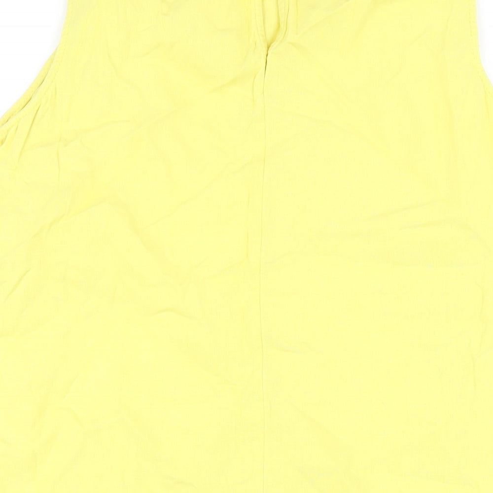Marks and Spencer Womens Yellow Linen A-Line Size 14 Round Neck Button