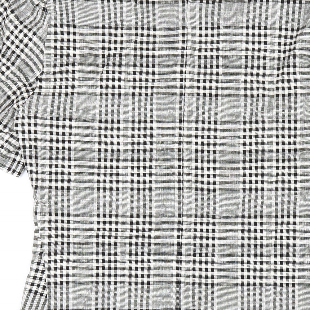 Zara Womens Grey Plaid Viscose A-Line Size S Round Neck Zip