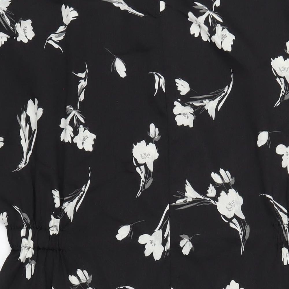 Lipsy Womens Black Floral Polyester A-Line Size 14 Round Neck Button