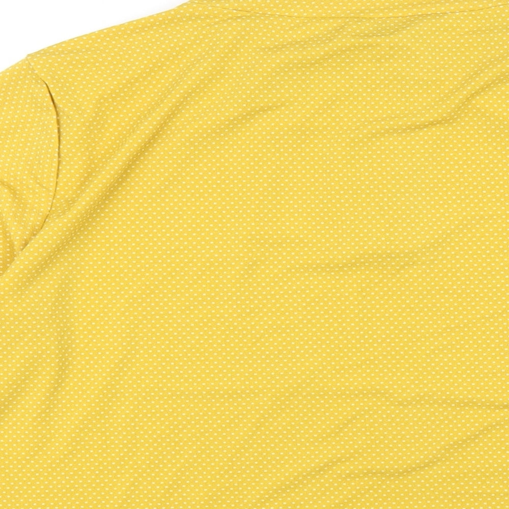 Adrianna Papell Womens Yellow Polka Dot Polyester Basic T-Shirt Size L Mock Neck