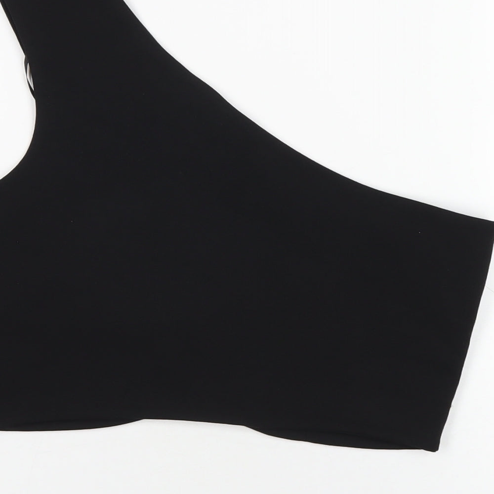 Zara Womens Black Polyester Cropped T-Shirt Size L One Shoulder