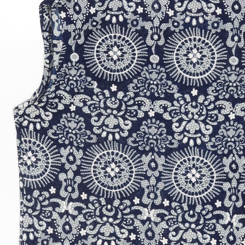 Apricot Womens Blue Geometric Polyester Basic T-Shirt Size 8 High Neck