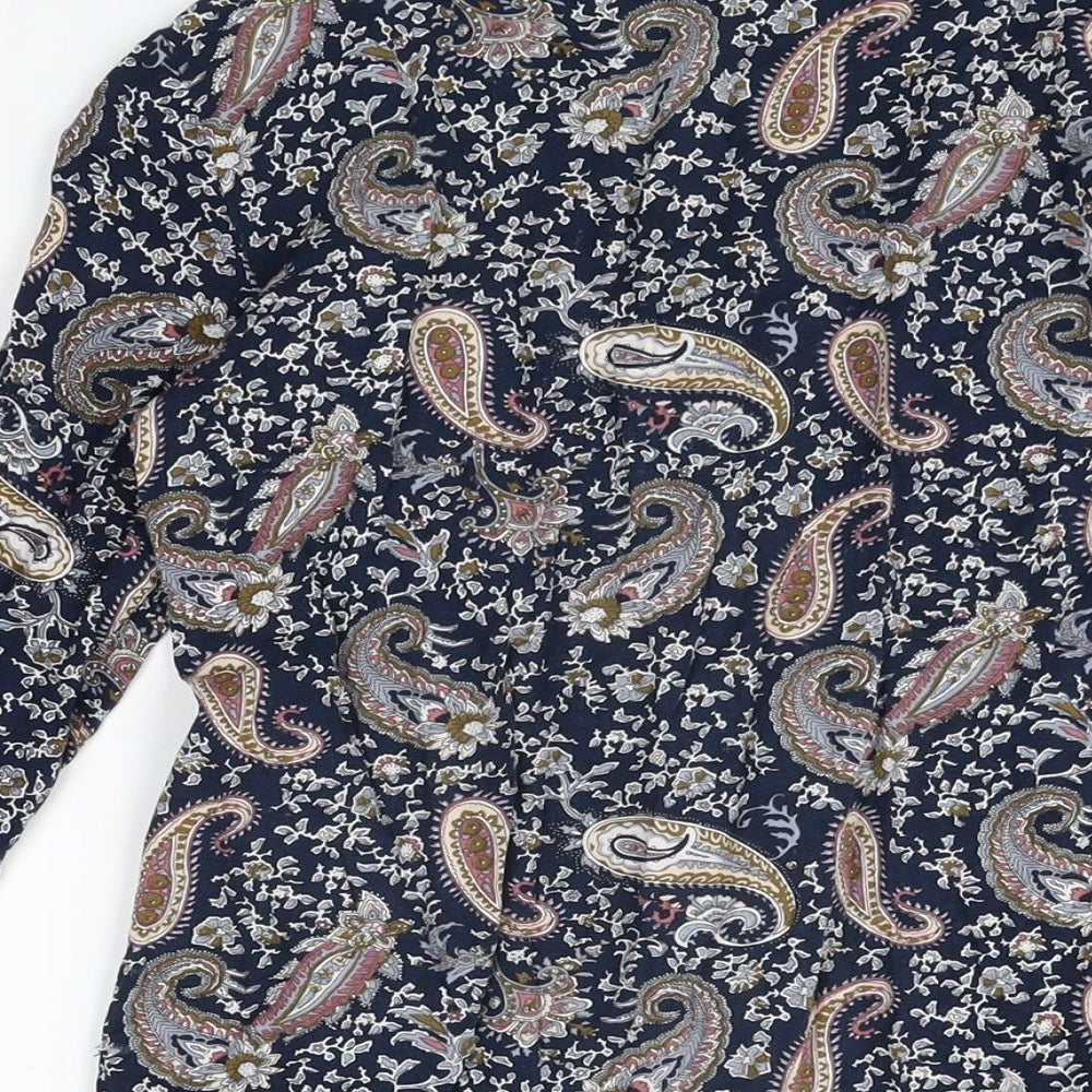 Voulez Vous Womens Blue Paisley Viscose Mini Size 8 V-Neck Zip