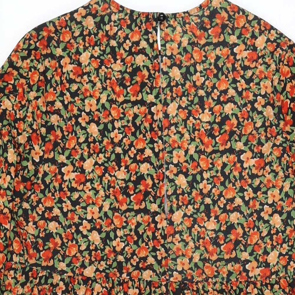ASOS Womens Black Floral Polyester Shift Size 8 Round Neck Button