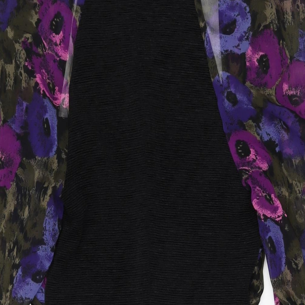 Unit Seven Womens Black Floral Polyester Bodycon Size 10 Square Neck Pullover