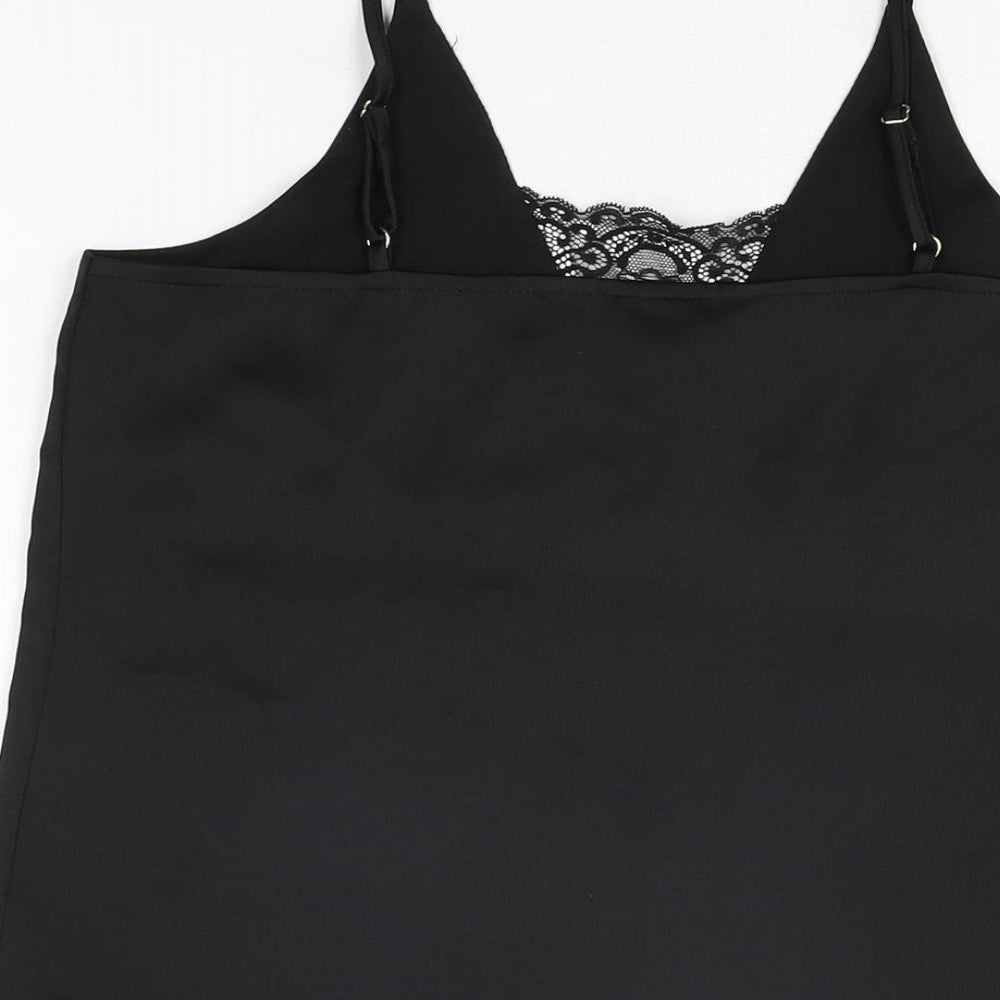 River Island Womens Black Polyester Camisole T-Shirt Size 8 V-Neck