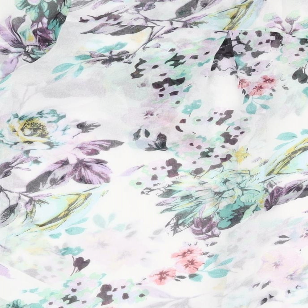 Pink Soda Womens White Floral Polyester Basic Button-Up Size 8 Collared